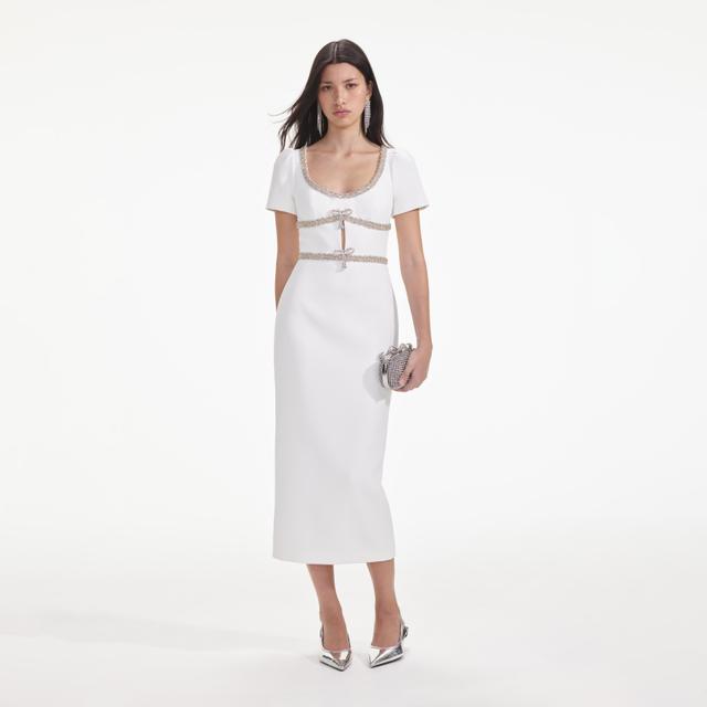 White Diamante Bow Trim Midi Dress Product Image