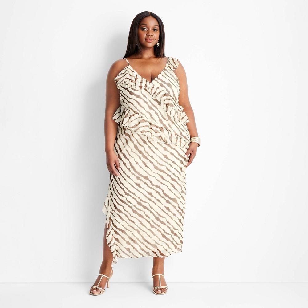 Womens Ruffle Ankle Length Dress - Future Collective with Jenee Naylor Cream/Brown Striped 2X Product Image