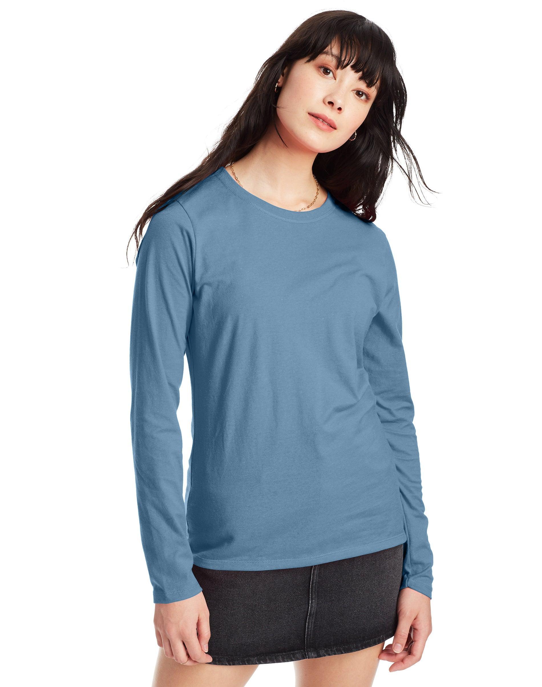 Womens Hanes Originals Long Sleeve Tee Light Silver Product Image