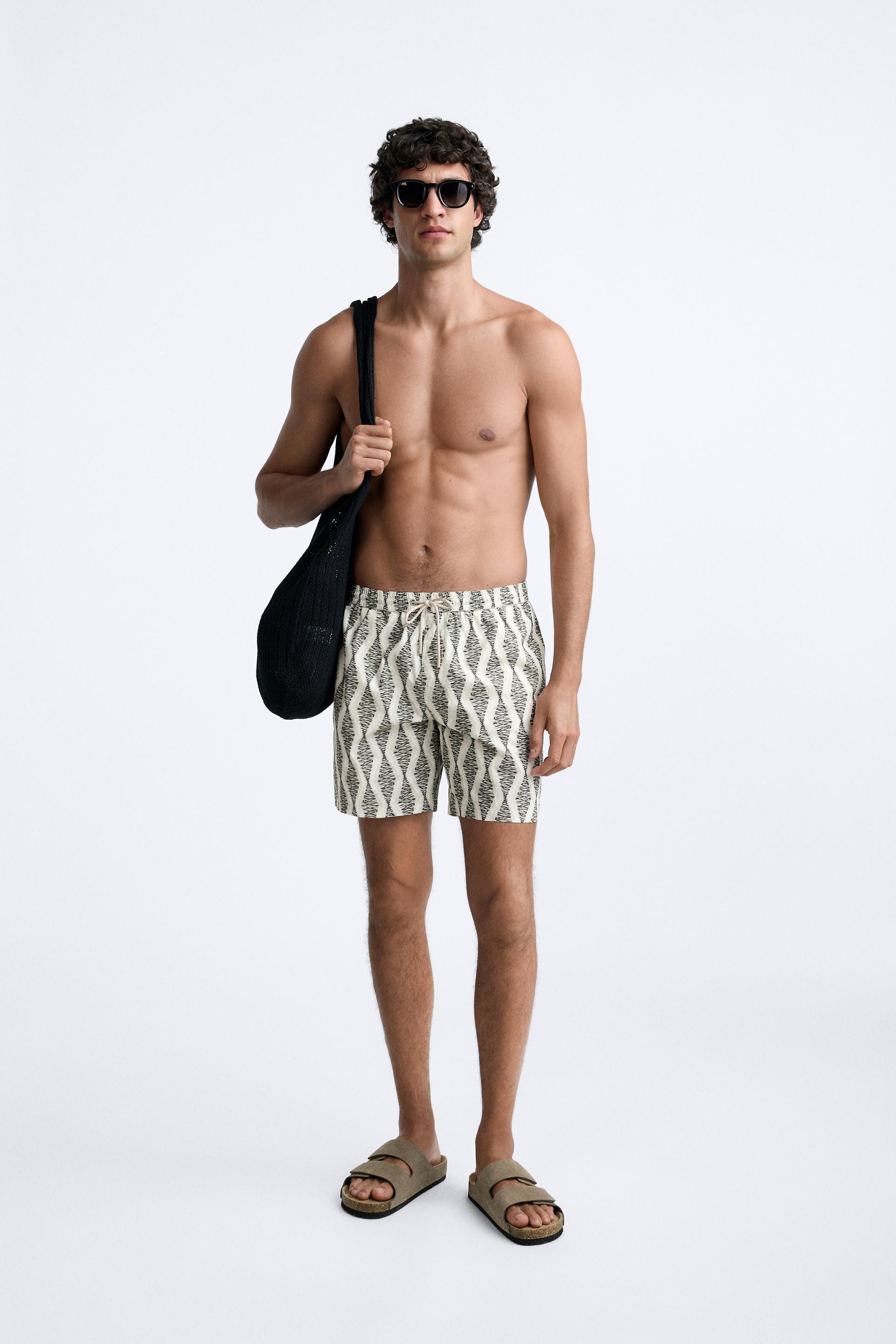 GEOMETRIC PRINT LONGLINE SWIMMING TRUNKS Product Image