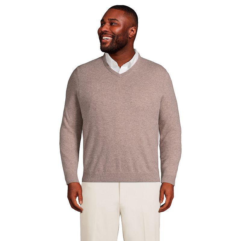 Big & Tall Lands Fine Gauge Cashmere V-neck Sweater, Mens Brown Product Image