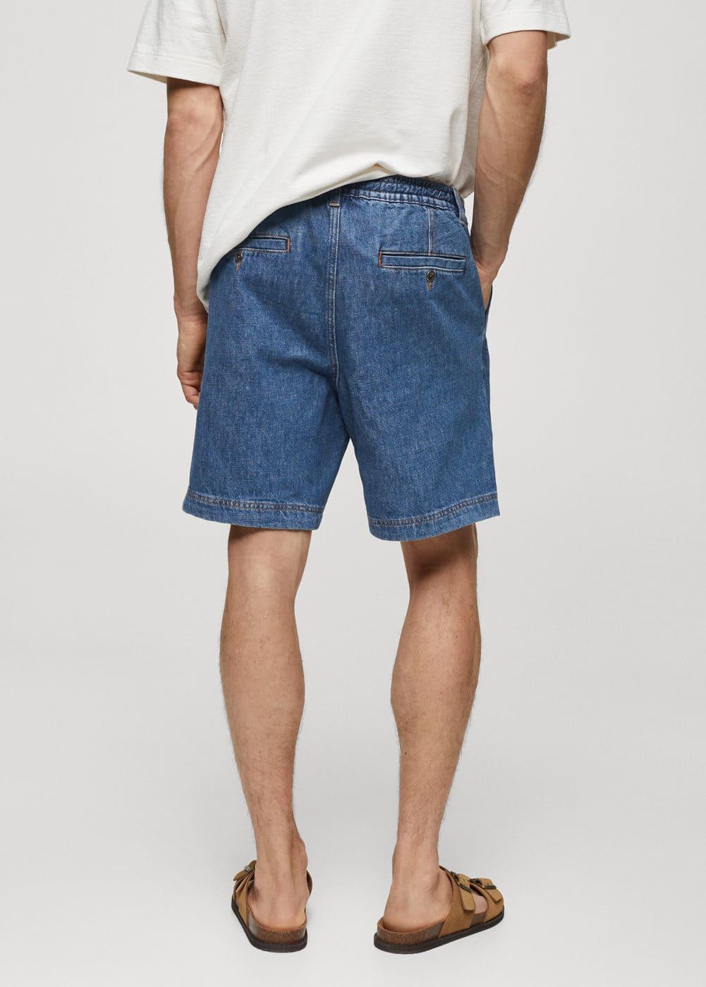 MANGO MAN - Denim bermuda shorts with drawstring dark blueMen Product Image