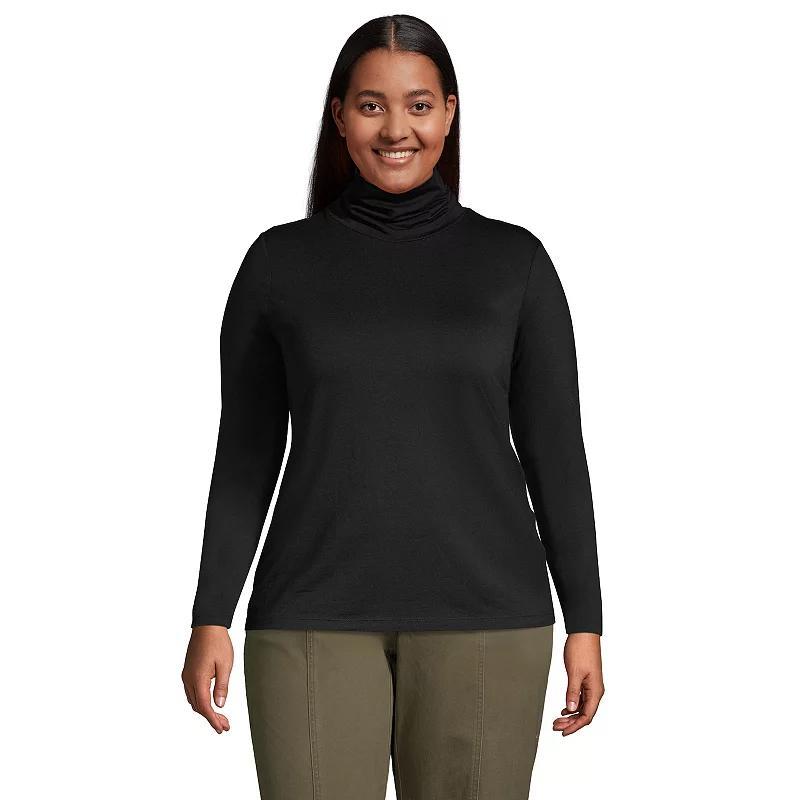 Plus Size Lands End Lightweight Fitted Long Sleeve Turtleneck, Womens Cobalt Blue Grey Product Image