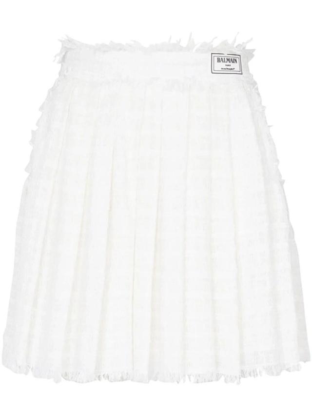 BALMAIN Pleated Tweed Miniskirt In White Product Image