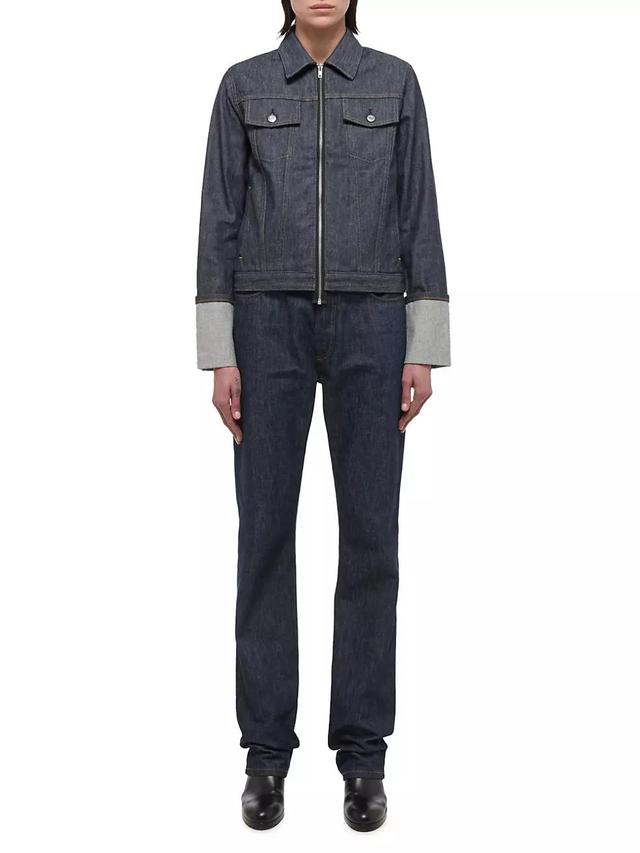 Denim Cuffed Zip-Front Trucker Jacket Product Image