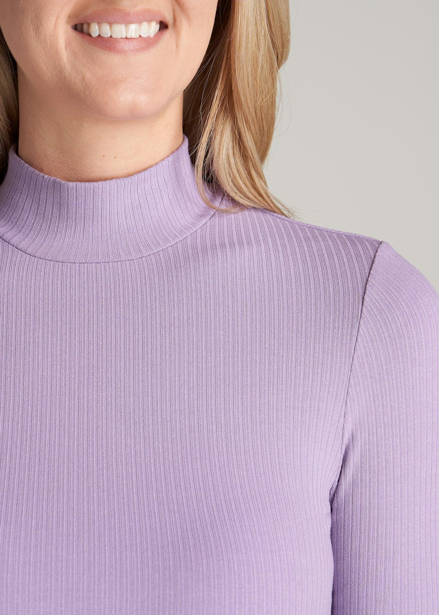 Long Sleeve Mock Neck Ribbed Top for Tall Women in Lavender Frost Female Product Image