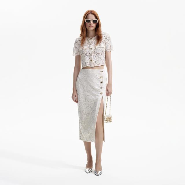 Cream Cord Lace Split Midi Skirt Product Image