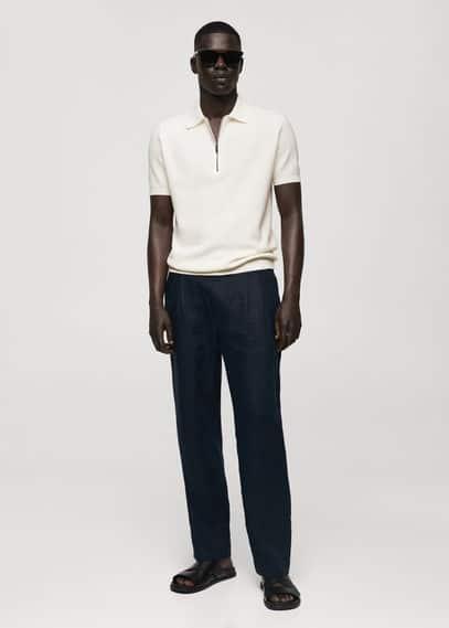 MANGO MAN - Knitted polo shirt with zip off whiteMen Product Image