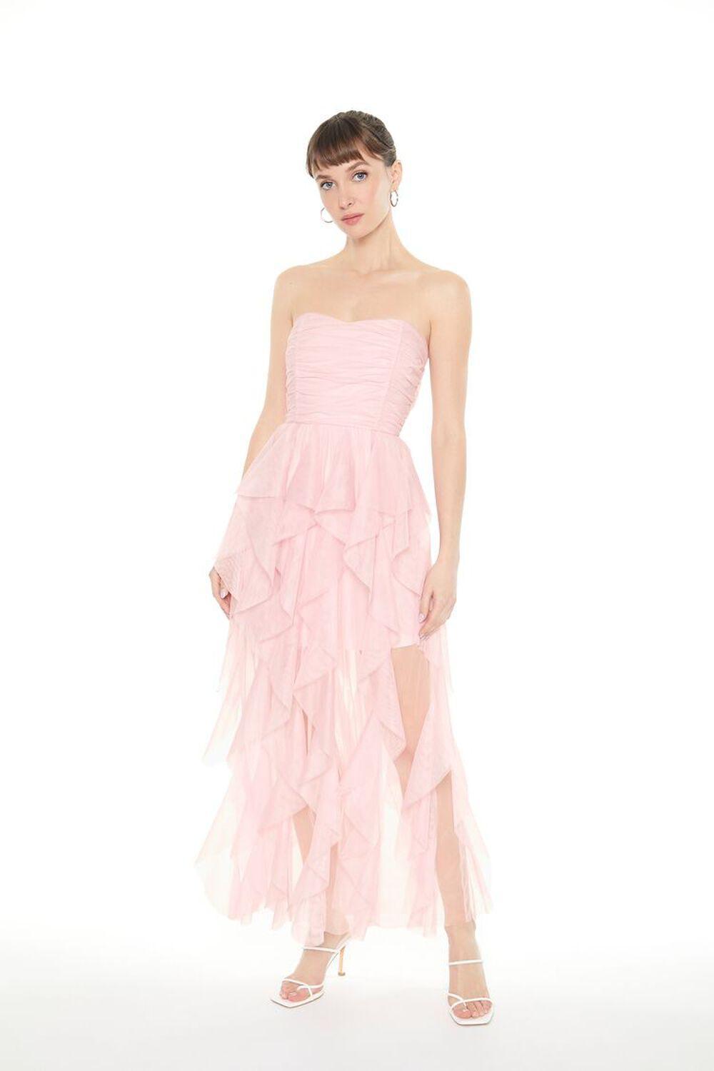 Strapless Mesh Ruffle Midi Dress | Forever 21 Product Image