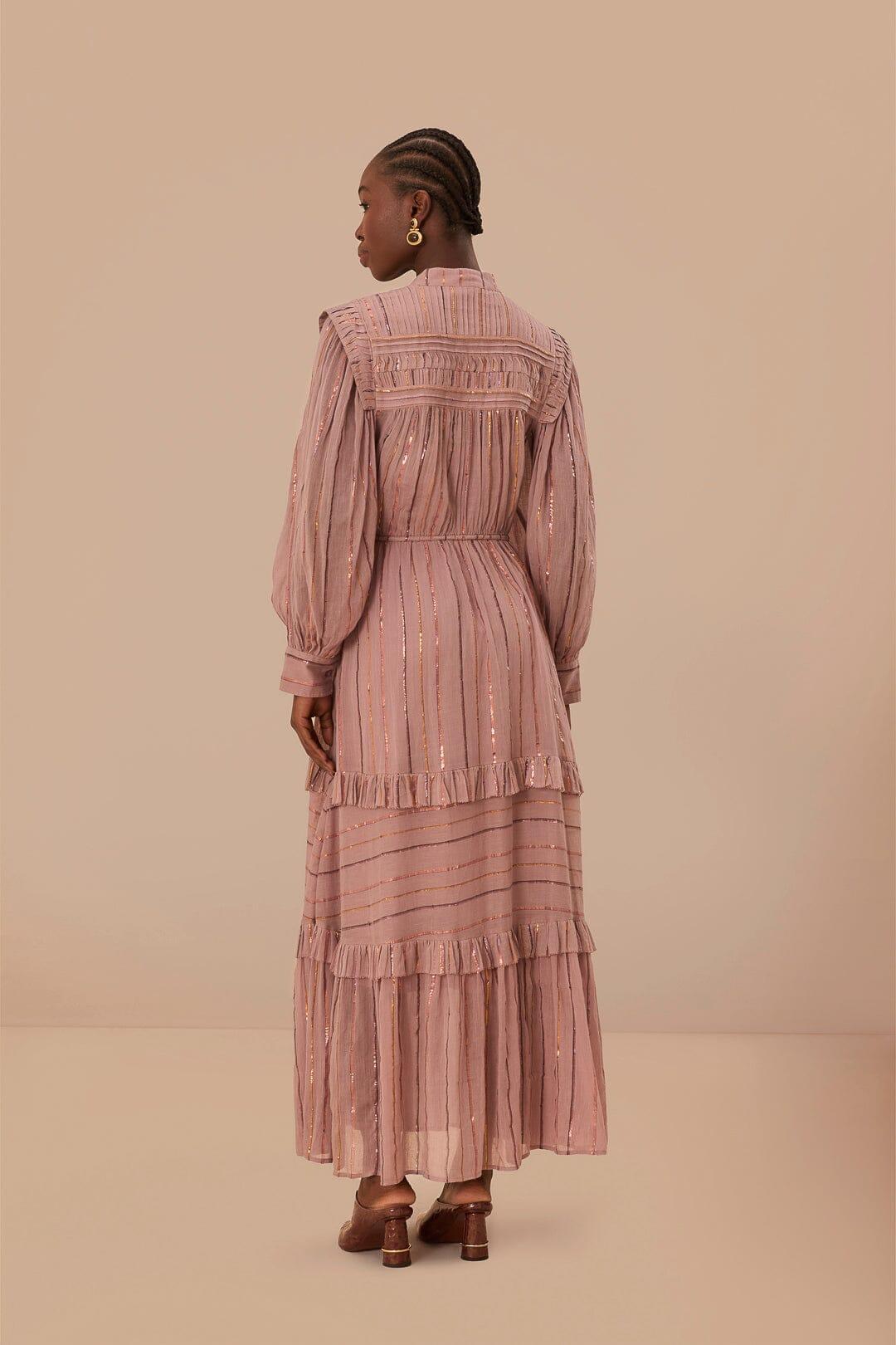 Light Pink Pleated Yoke Tiered Maxi Dress, PINK / XS Product Image