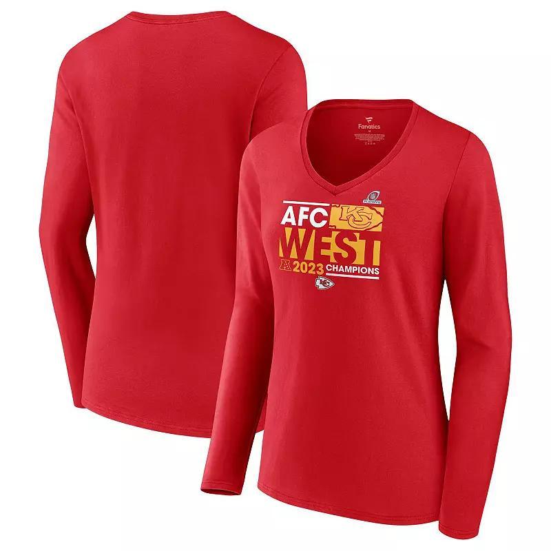 Womens Fanatics Branded Kansas City Chiefs 2023 AFC West Division Champions Conquer Long Sleeve V-Neck T-Shirt Product Image