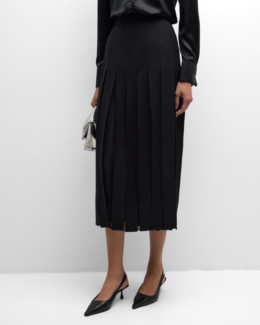 Pleated Wool-Silk Midi Skirt Product Image