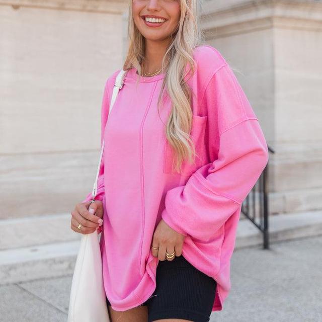 Setting Goals Pink Pocketed Long Sleeve Knit Top Product Image