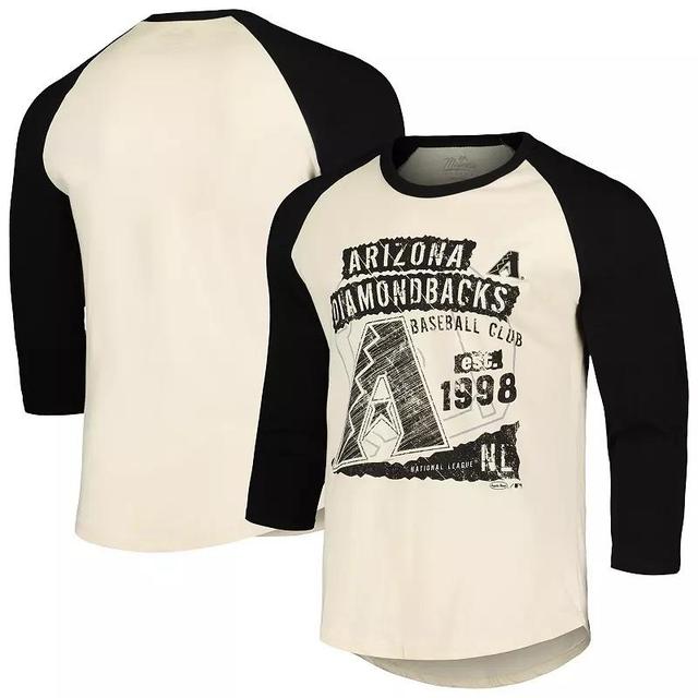 Majestic Mens Cream Arizona Diamondbacks Raglan 3/4-Sleeve T-Shirt - Cream, Black Product Image