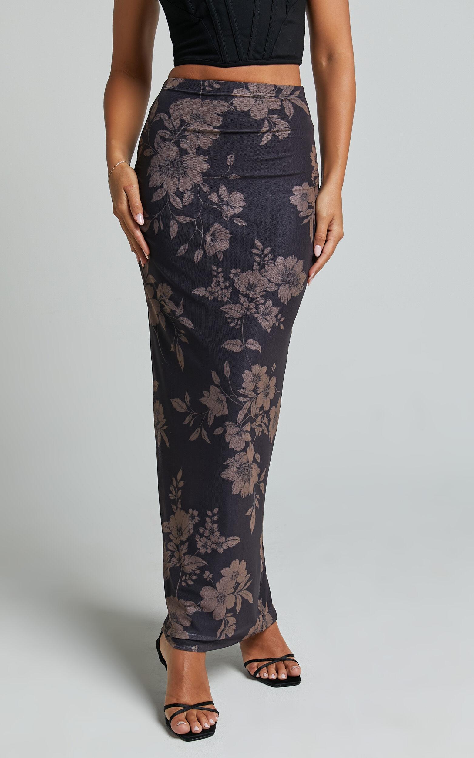 Everly Midi Skirt - High Waisted Bodycon Skirt in Seraphina Print Product Image