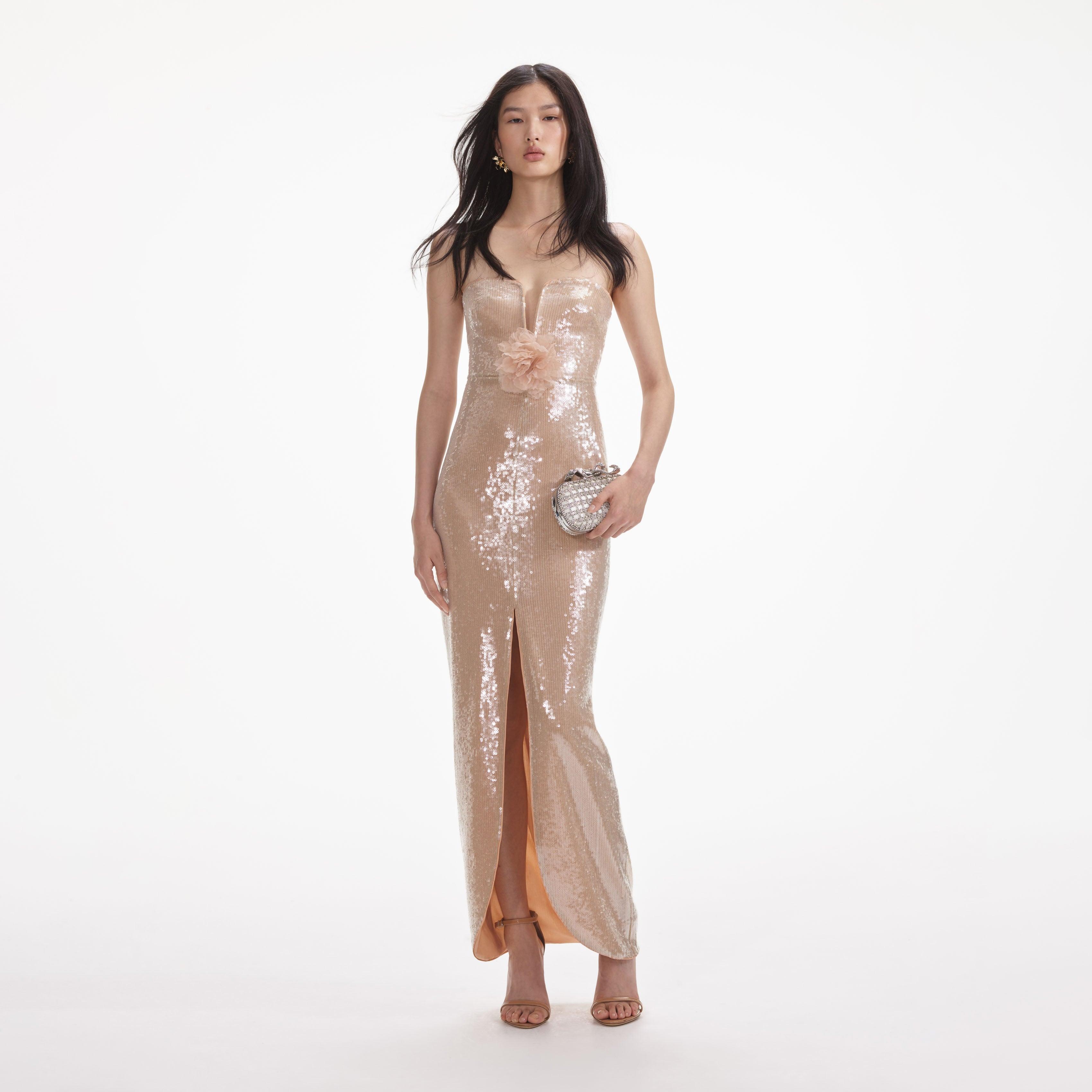 Champagne Sequin Maxi Dress Product Image