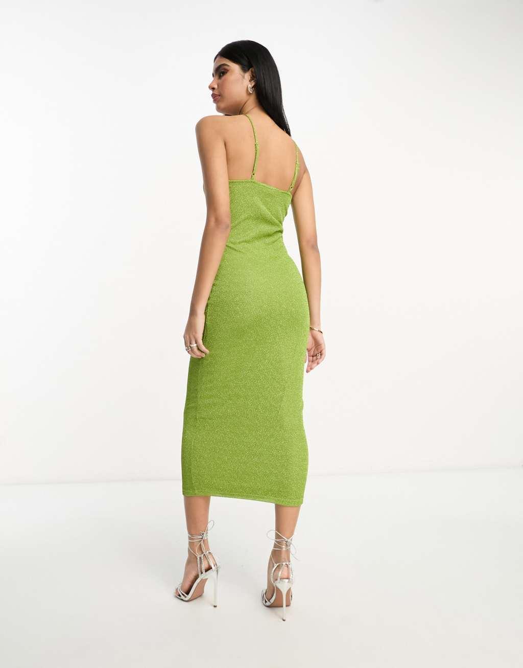 Vila glitter midi dress in green Product Image