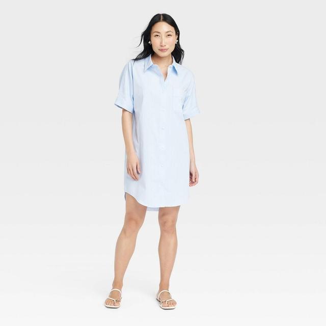 Womens Easy Woven Mini Shirtdress - A New Day Blue Striped M Product Image