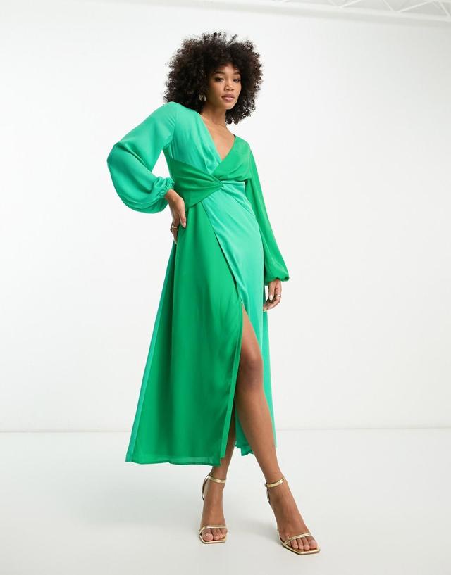 Pretty Lavish knot front contrast maxi dress in green Product Image