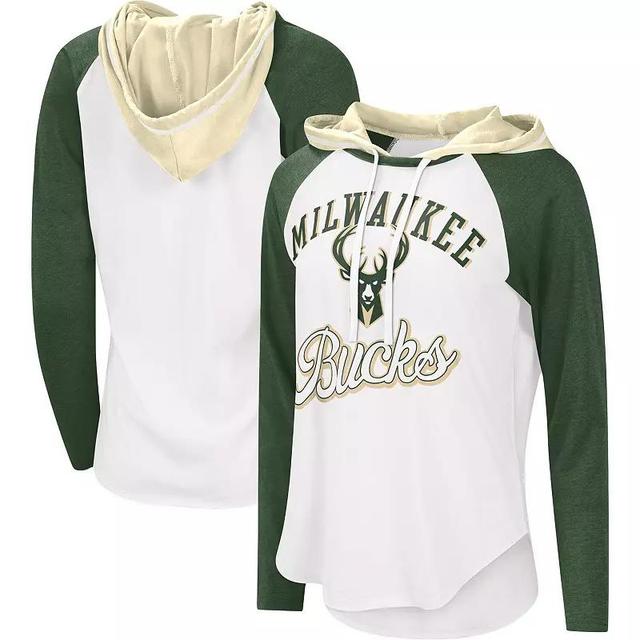 Womens G-III 4Her by Carl Banks White Milwaukee Bucks MVP Raglan Hoodie Long Sleeve T-Shirt Product Image