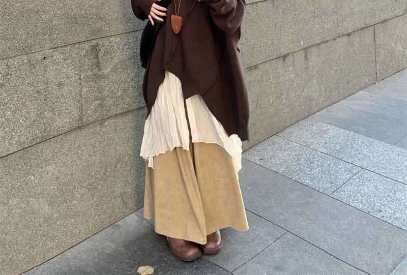 Oversized Asymmetrical Knit Sweater / V-Neck Long Shirt / Culottes Product Image