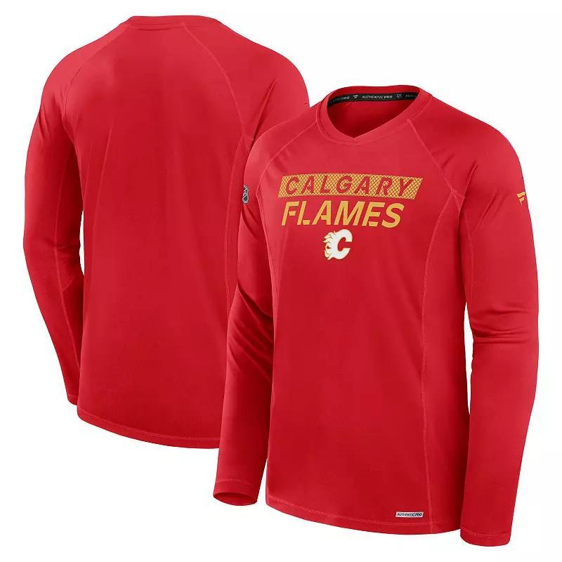 Mens Fanatics Red Calgary Flames Authentic Pro Rink Tech Long Sleeve T-Shirt Product Image