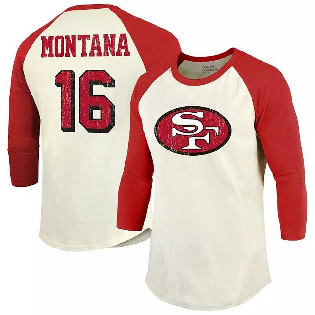 Mens Majestic Threads Joe Montana Cream/Scarlet San Francisco 49ers Retired Player Name & Number 3/4 Raglan Sleeve T-Shirt Product Image