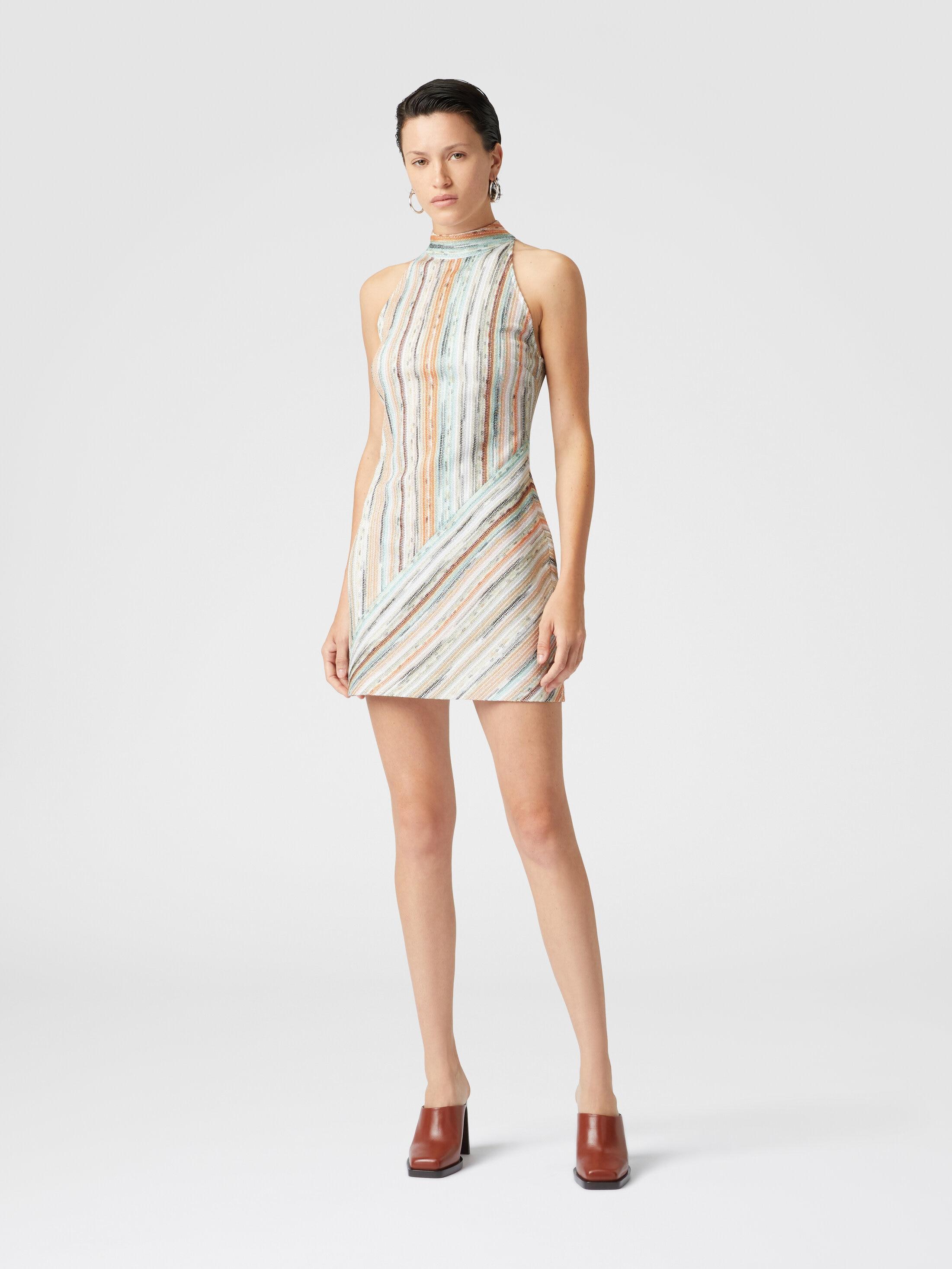 Sleeveless mini-dress in striped lamé slub viscose Product Image