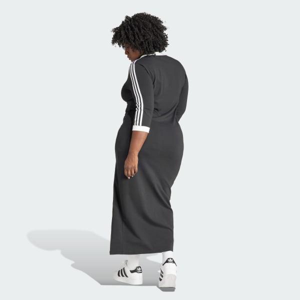 adidas Adicolor Classics 3-Stripes V-Neck Maxi Dress (Plus Size) Black 2X Womens Product Image