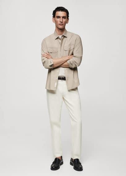 MANGO MAN - Chest-pocket cotton shirt beigeMen Product Image