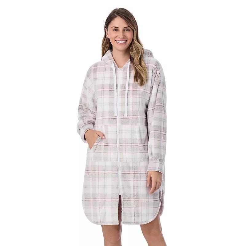 Womens Cuddl Duds Hooded Plush Zip Robe, Womens Product Image