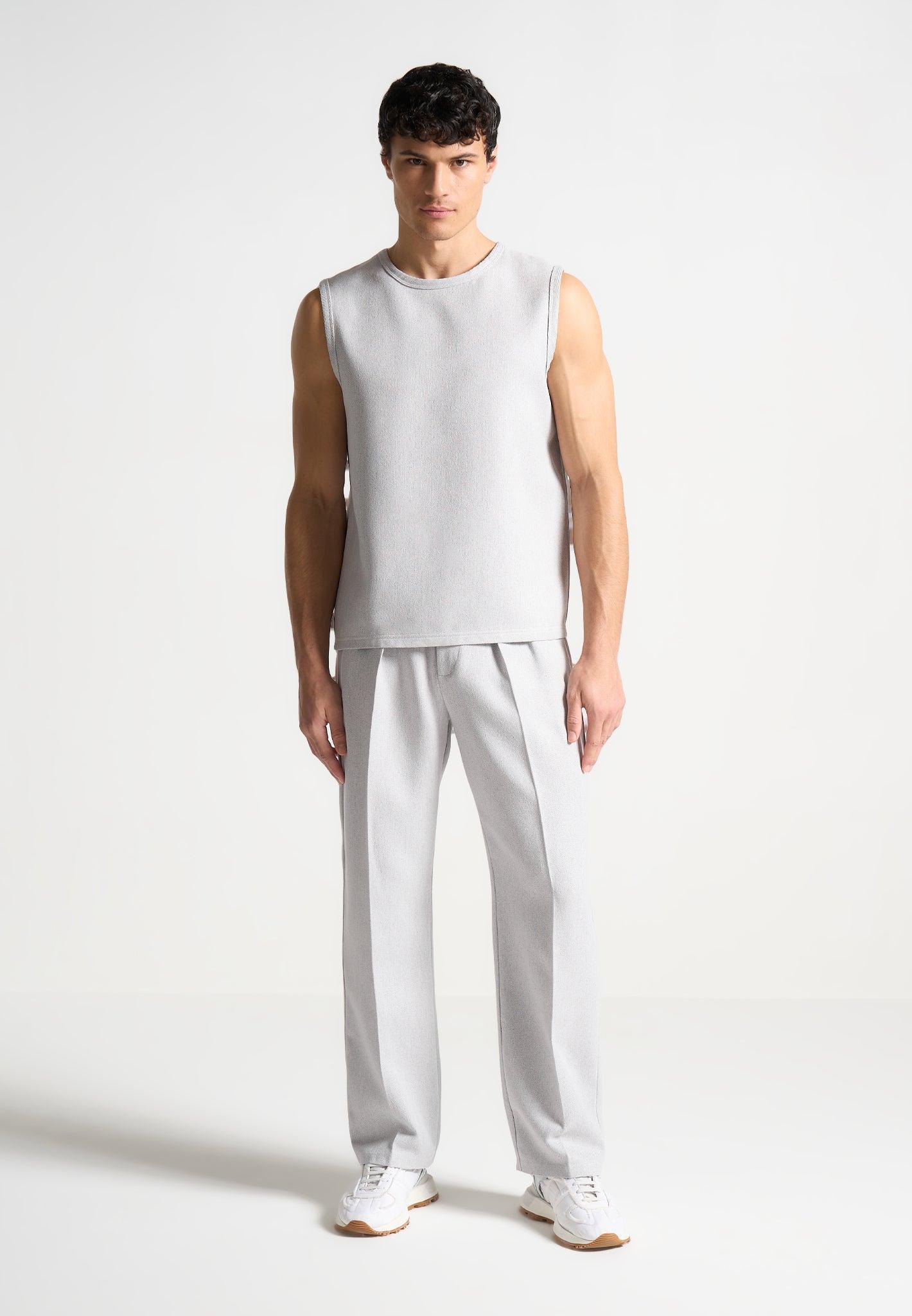 Relaxed Fit Textured Pleated Tailored Trousers - Grey Male Product Image