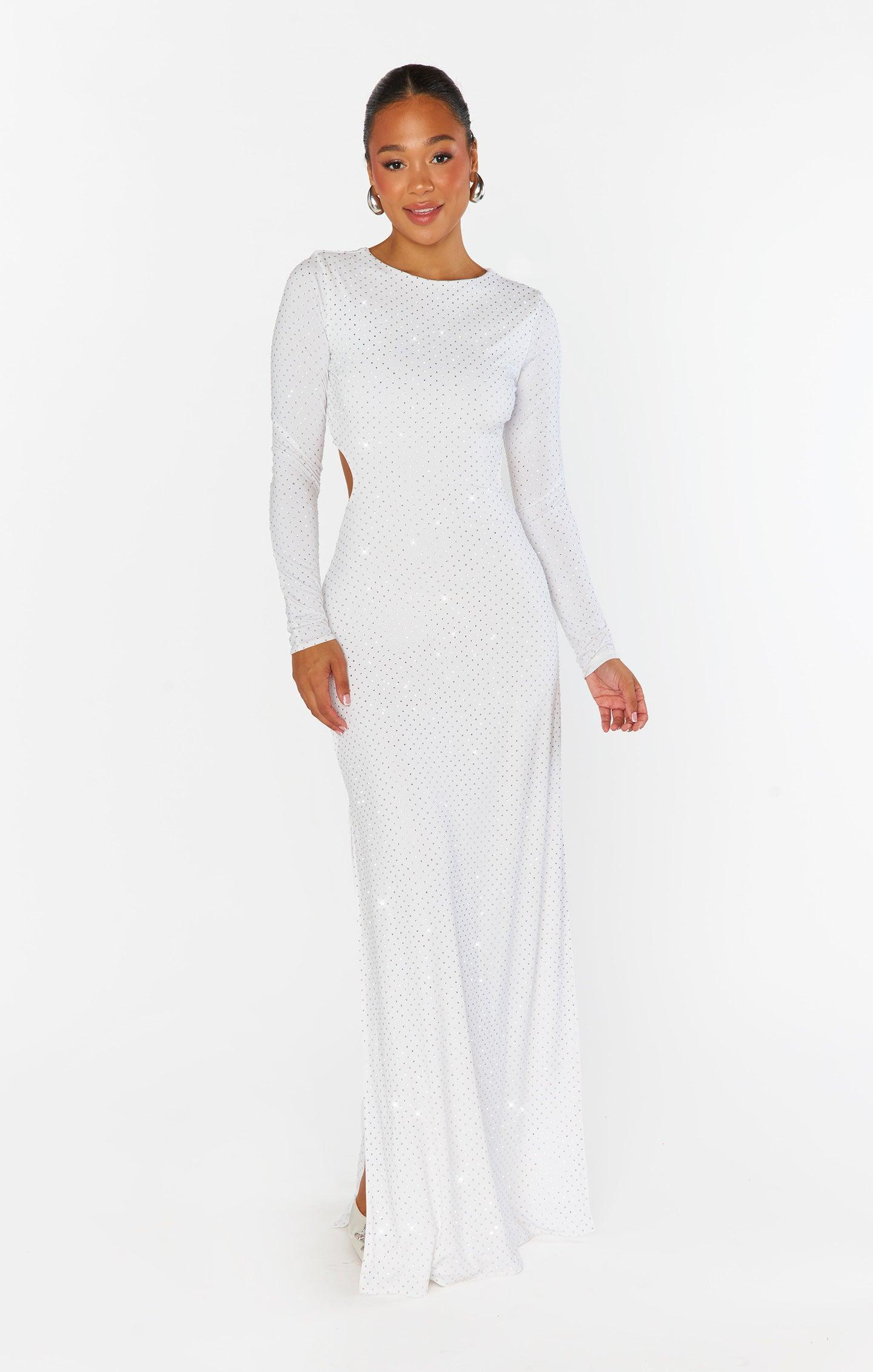 The Sleek Maxi Dress ~ White Rhinestone Spandy Product Image