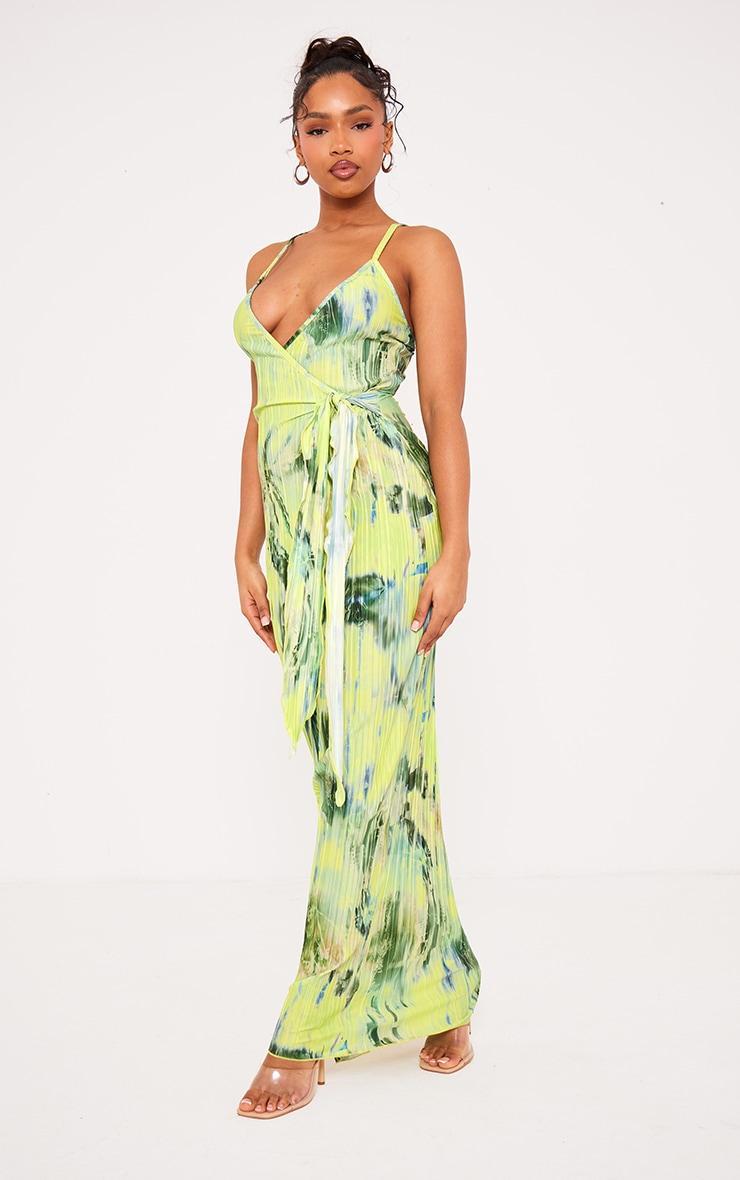 Multi Print Plisse Wrap Tie Maxi Dress Product Image