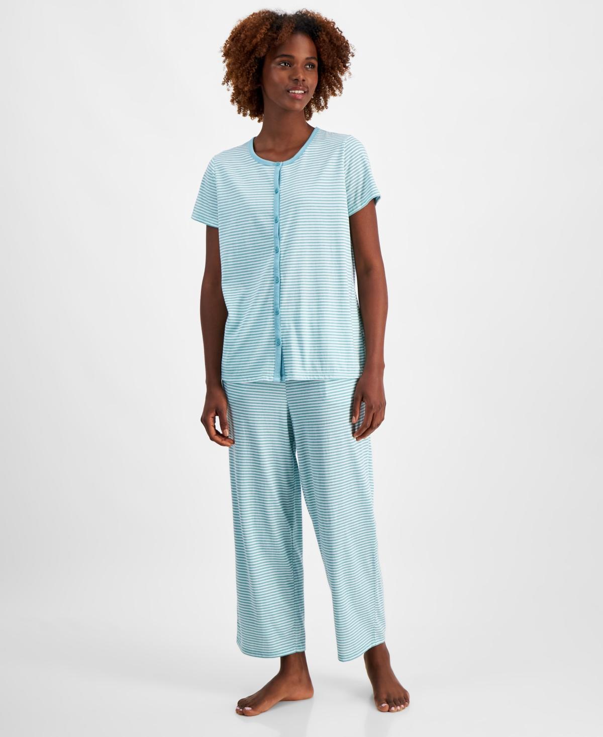 Charter Club Womens 2-Pc. Cotton Printed Cropped Pajamas Set, Created for Macys Product Image