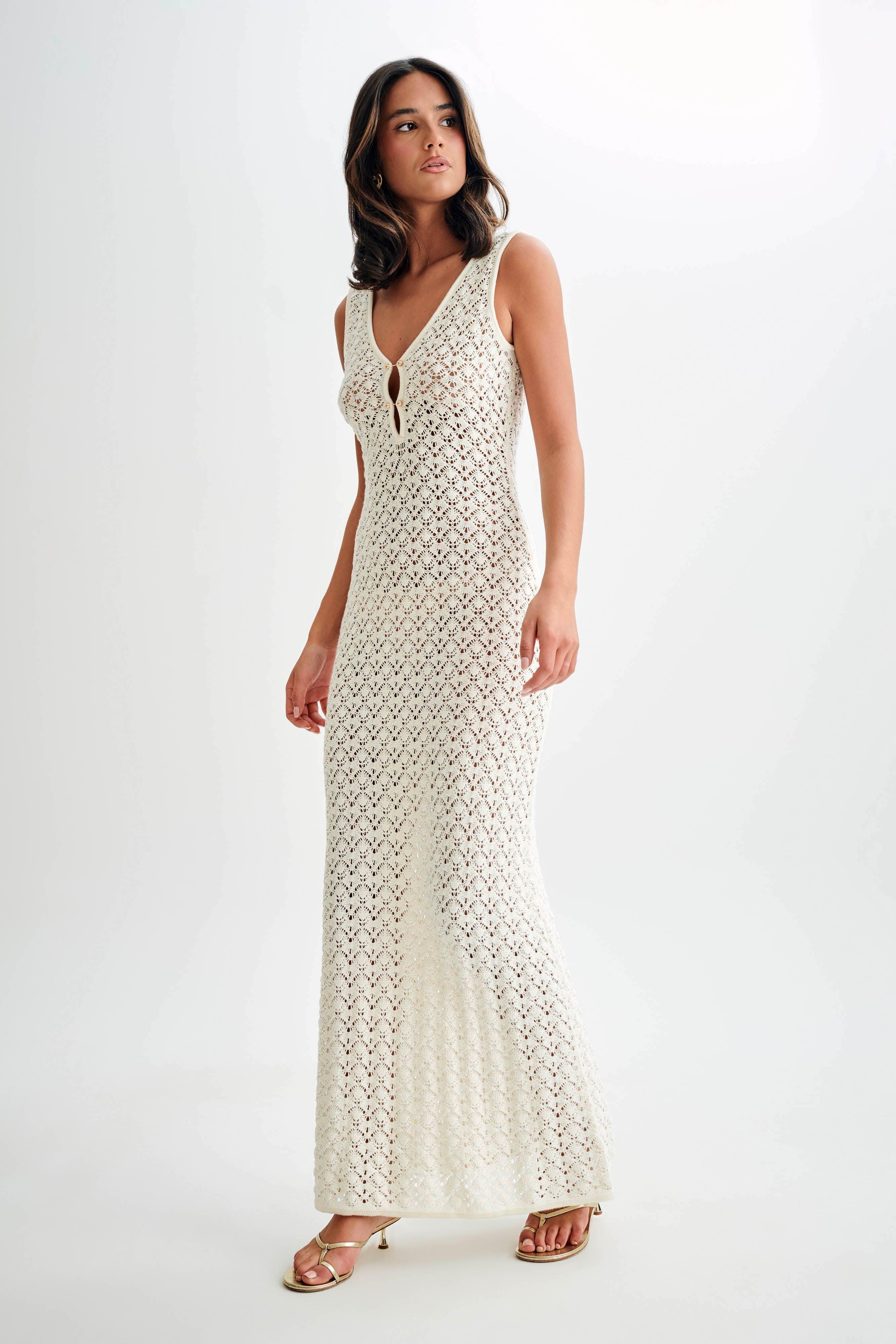 Carter Crochet Sleeveless Maxi Dress - White Product Image