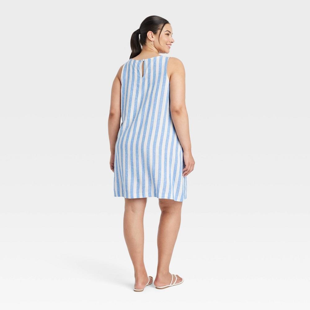 Womens Mini Shift Dress - Ava & Viv Blue Striped 1X Product Image