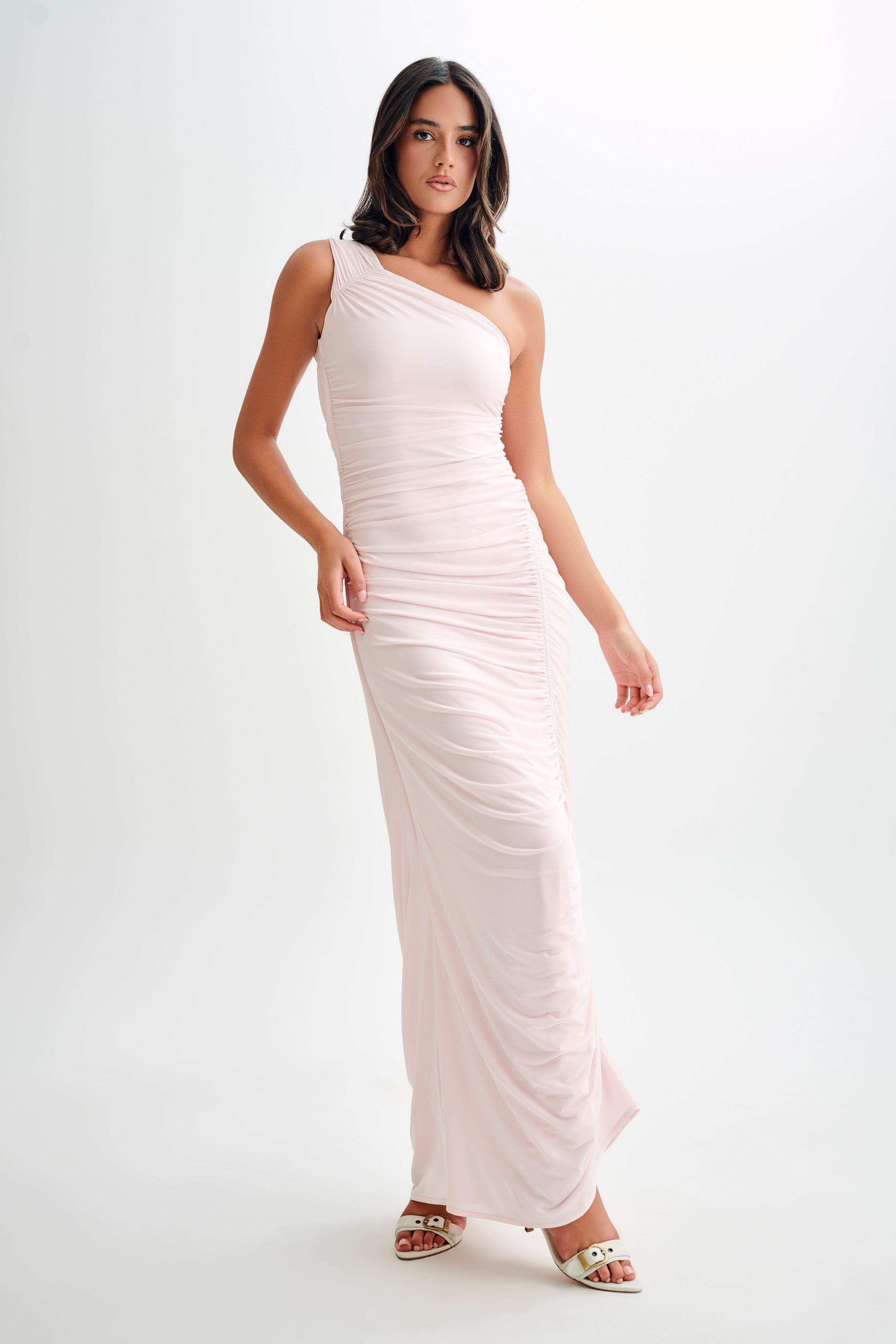 Capri Gathered Slinky Maxi Dress - Powder Pink Product Image