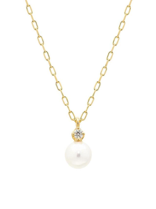 Womens 18K Yellow Gold, 0.02 TCW Diamond & Akoya Cultured Pearl Pendant Necklace Product Image