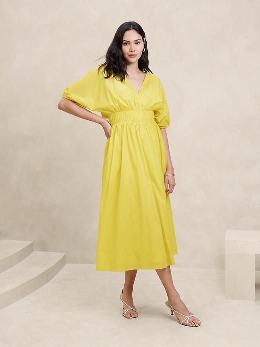 Voile Elbow-Sleeve Midi Dress Product Image