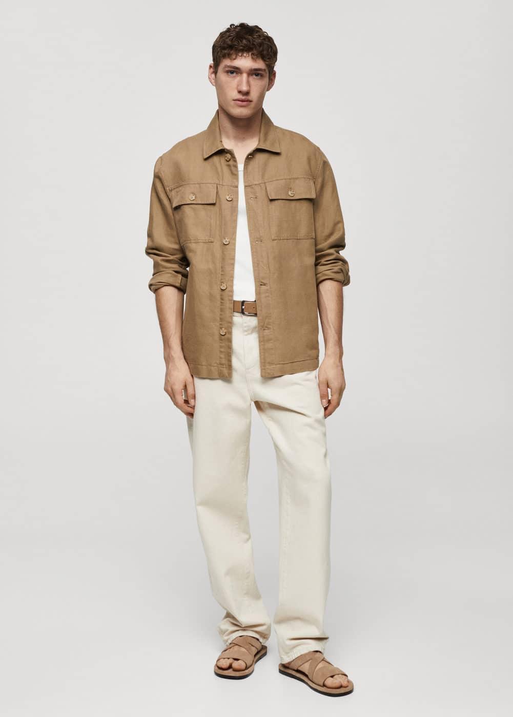 MANGO MAN - Pocket linen cotton jacket tobacco brownMen Product Image