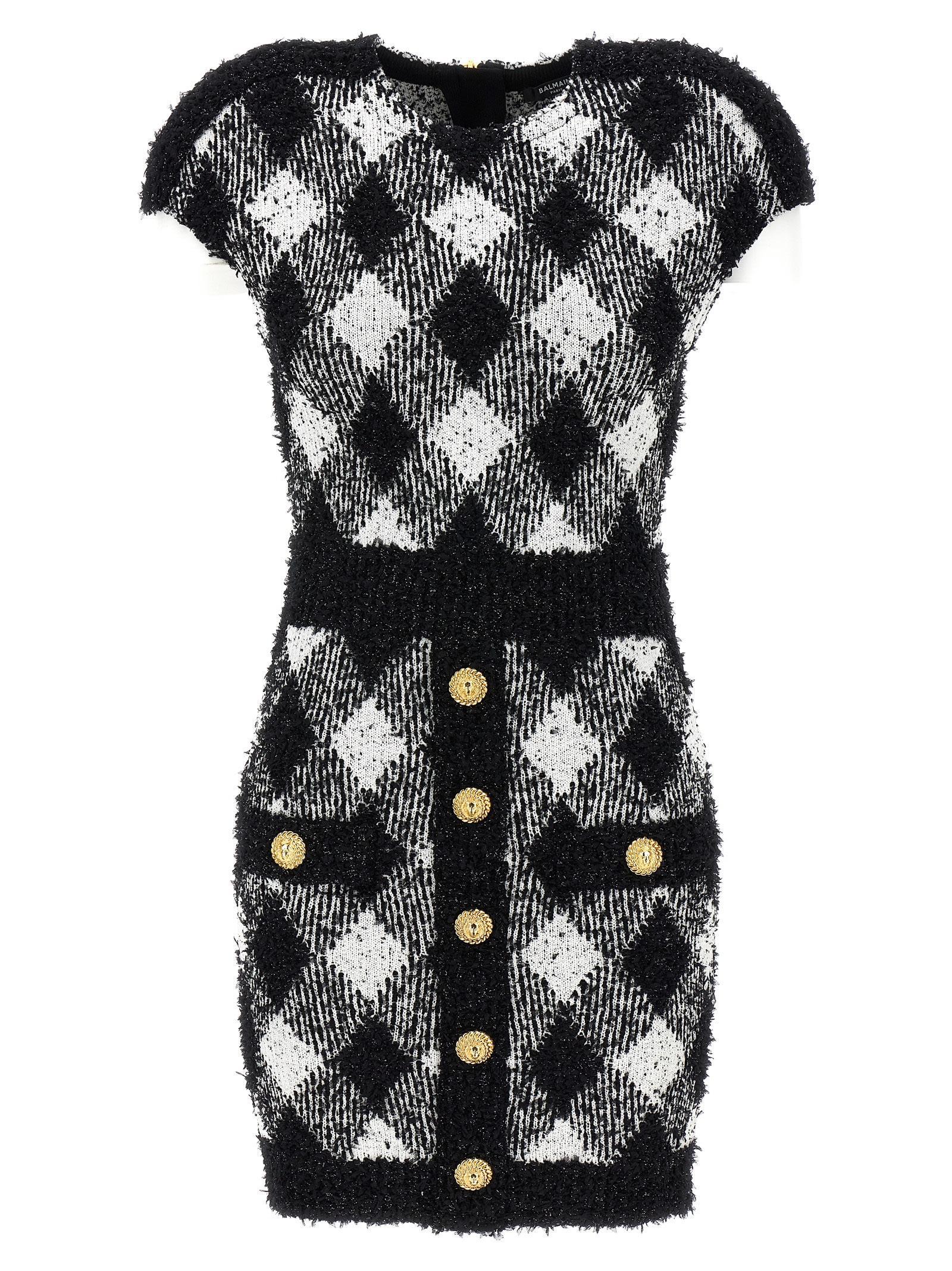 BALMAIN Vichy Tweed Dress In Blackwhite Product Image