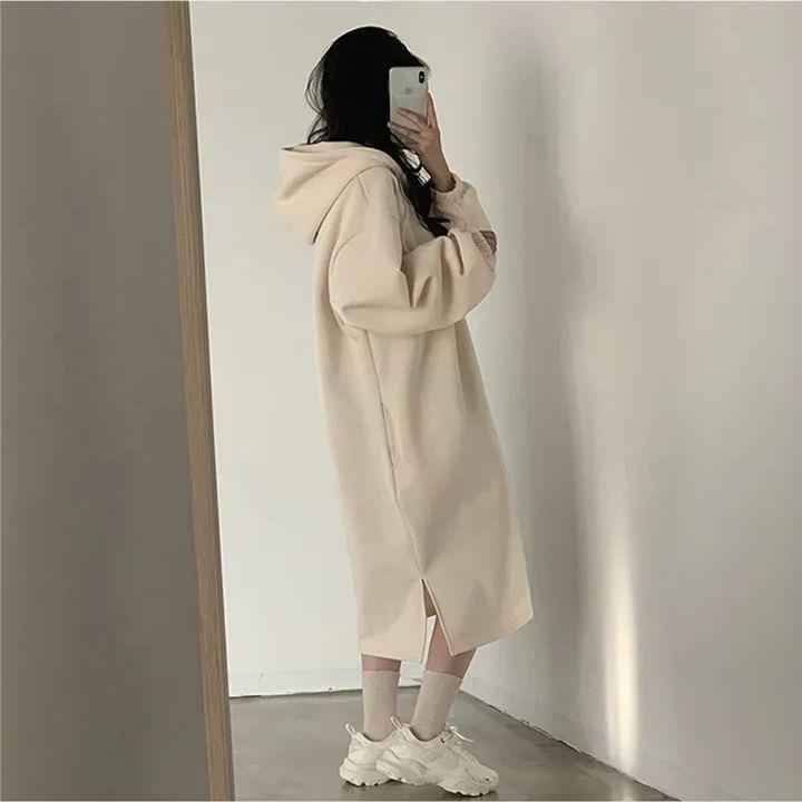 Long Sleeve V-Neck Loose Hoodie Pullover Dress Product Image