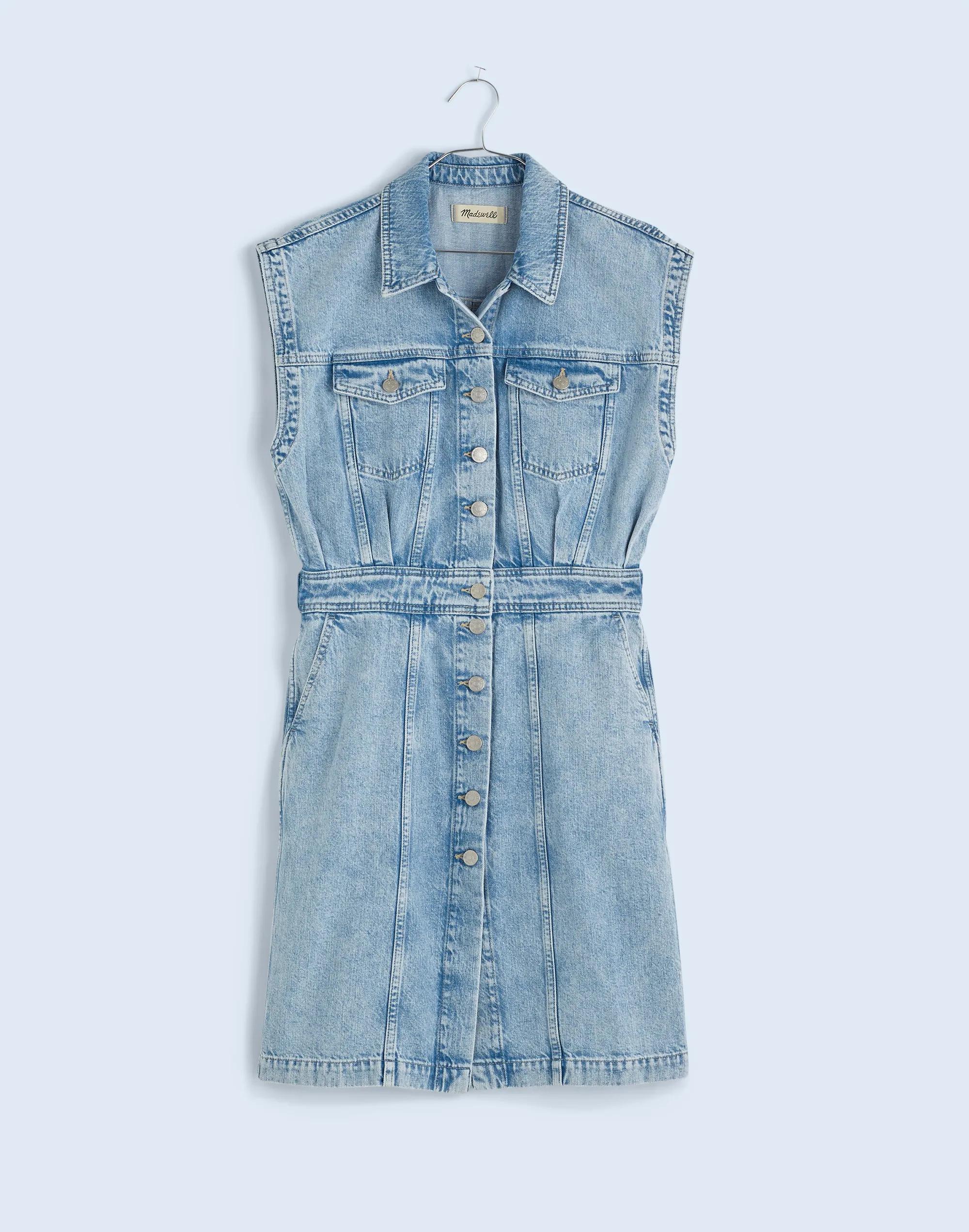 Denim Cap-Sleeve Shirtdress in Aquino Wash Product Image