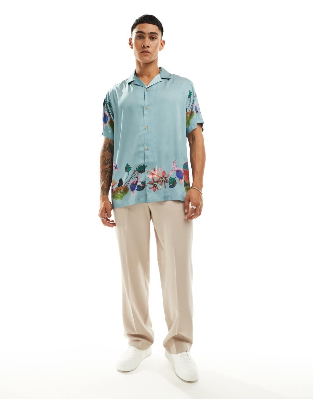 ASOS DESIGN relaxed revere shirt with border floral print  Product Image