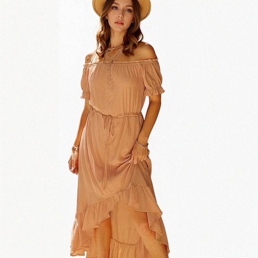 Olivia Mark –  Elegant Solid Color Floral Ruffle Maxi Dress with a High-Waisted Design Product Image