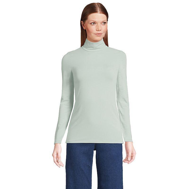 Petite Lands End Lightweight Fitted Long Sleeve Turtleneck, Womens French Pecan Grey Product Image