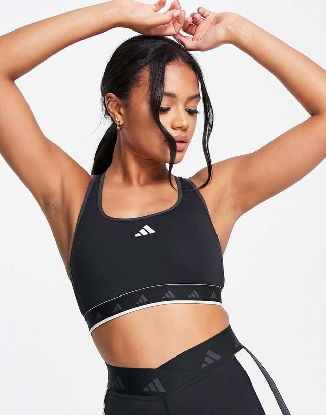 adidas Training Techfit color block mid-support sports bra in black and white Product Image