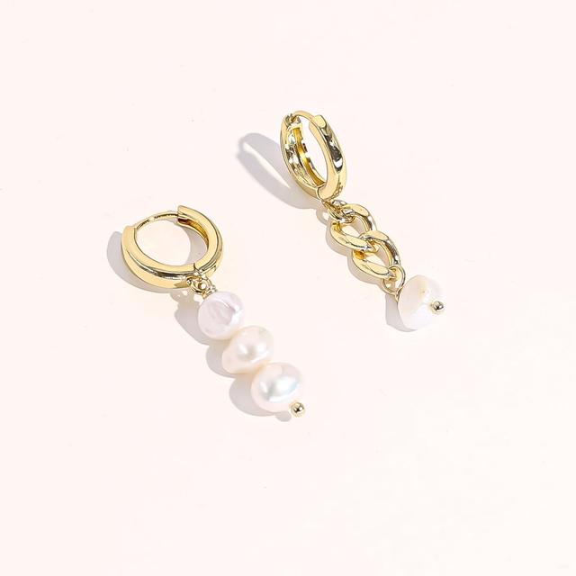 Joey Baby 18K Gold Plated Freshwater Pearl with Cuban Chain - Lauren Earrings For Women Product Image