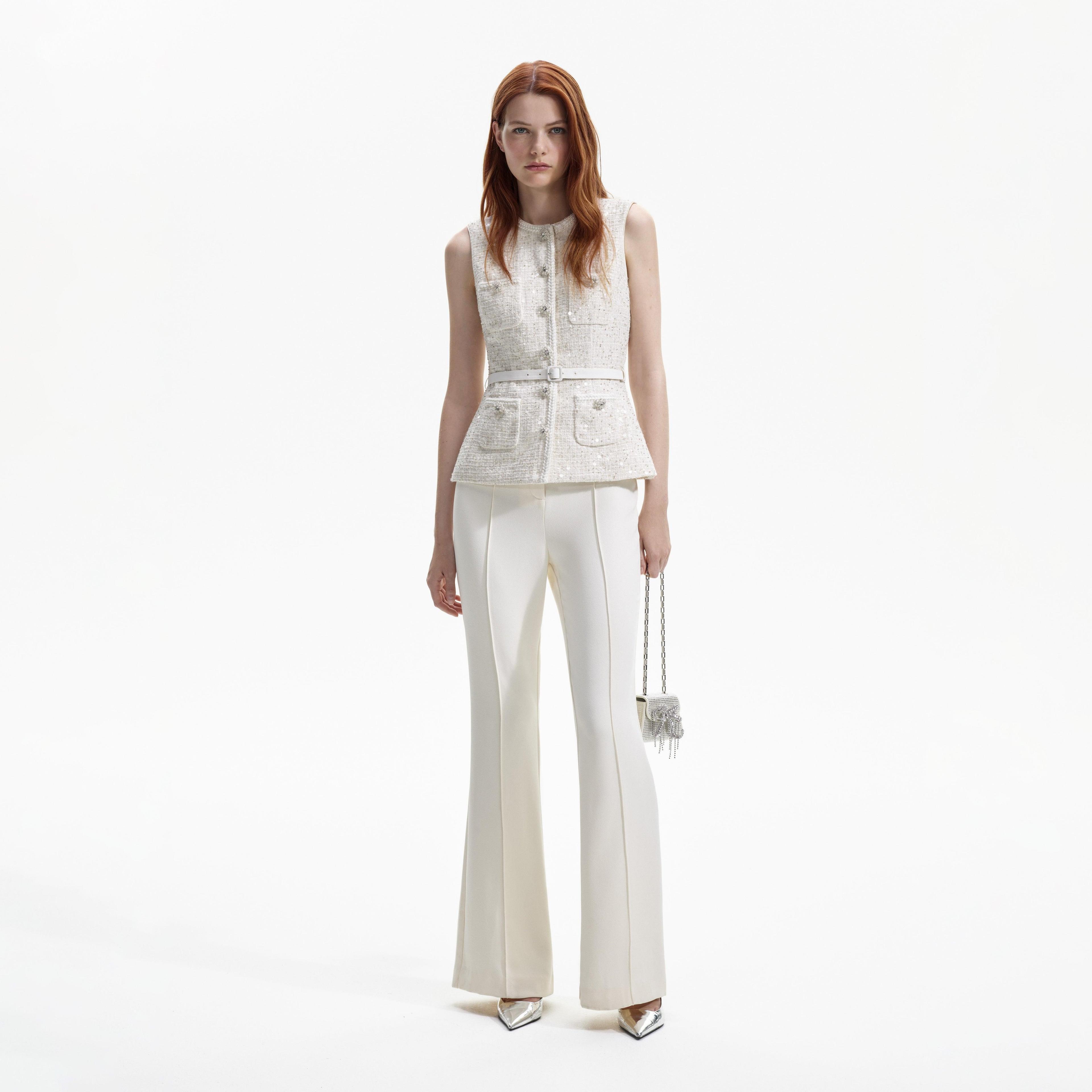 Cream Sequin Boucle Jumpsuit Product Image